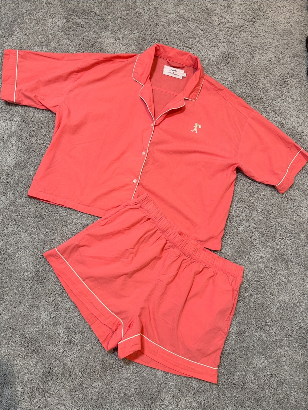 Papinelle x Karen Walker Runaway Girl Coral Cotton Boxer PJ Set Sz Medium Rare